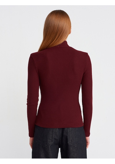 Dilvin 31435 Balıkçı Yaka Düğmeli Top Bordo