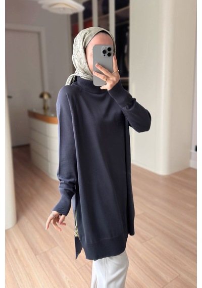 Kahijab Yan Fermuar Basic Merserize Tunik - Füme