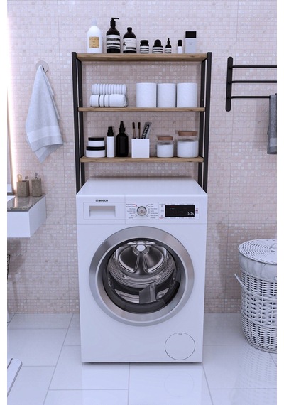 Nova Çamaşır Makinesi Üstü Düzenleyici Raf Banyo Dolabı Rafı Makina Üstü Dolap Raf Ceviz