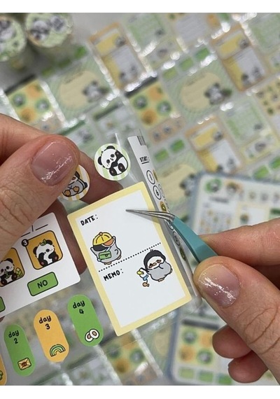 Panda Temalı Tek Tek Çıkartmalı 131 Adet Haftalık-aylık Planlayıcı Motivasyonlu Sticker Washi Bant 2m/washi Tape/masking Tape/desenli Bant/bullet Journal/defter Süsleme
