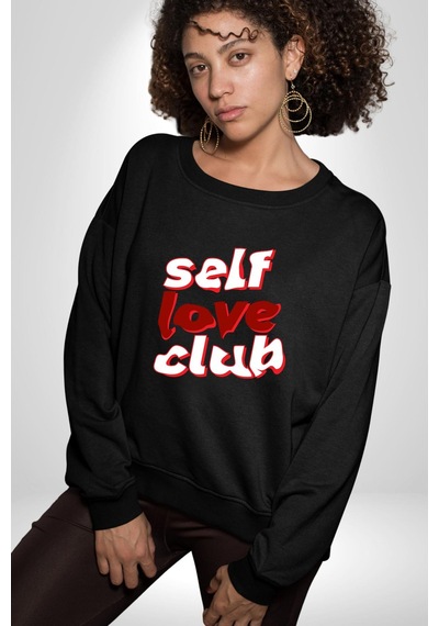 Kendini Sevme Kulübü Sokak Stili Unisex Siyah Sweatshirt Siyah