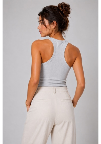 Parshey Kadın Halter Yaka Body Fit Kalıp Basic Rahat & Günlük Kullanım Gri