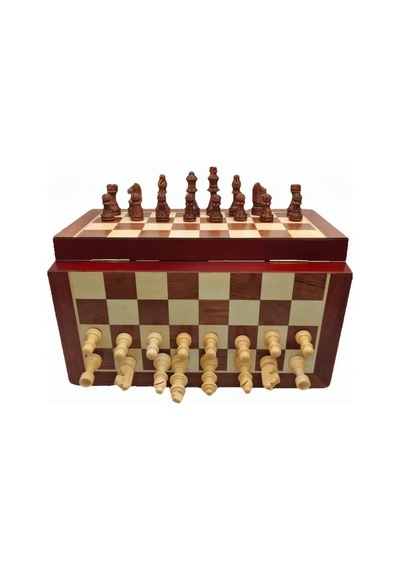 Lüks Doğal Ahşap Manyetik Satranç Takımı 29x29 Cm Katlanabilir Özel Yuvalı Premium Satranç Seti