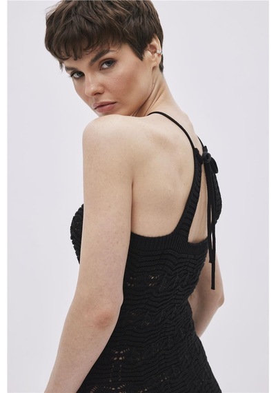 Sherin Siyah Halter Yaka Midi Triko Elbise-siyah Siyah