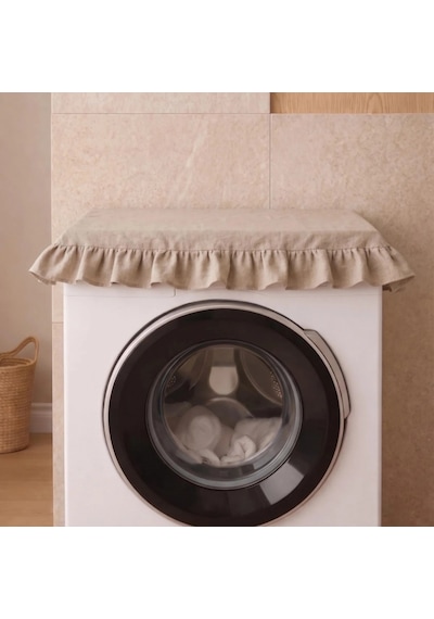 Fırfırlı Çamaşır Makinesi Örtüsü - Çeyizlik Dekoratif Banyo Makine Kılıfı- Bej