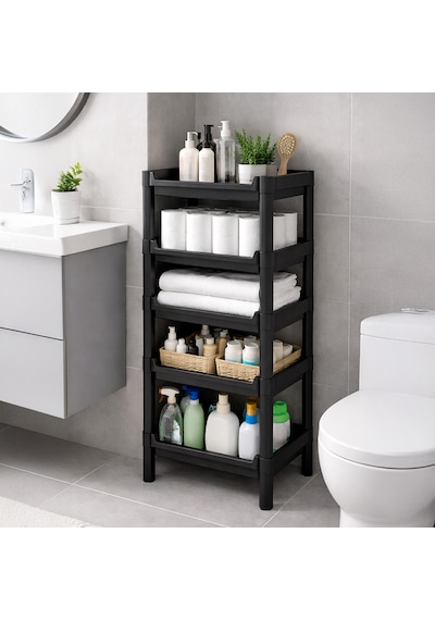 Porsima Org-75-ecom 5 Katlı Düzenleyici-banyo Mutfak Organizer Raf Siyah