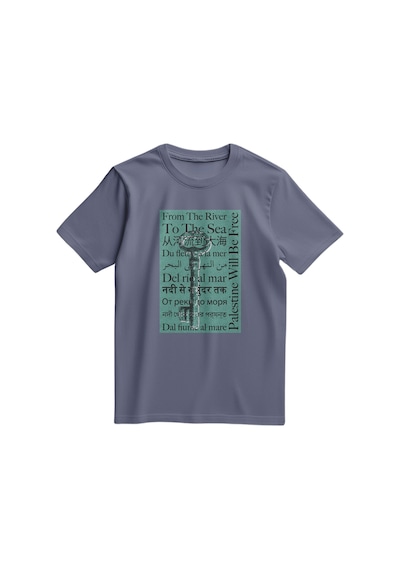 Unisex Kısa Kollu Dönüş Anahtarı Ve Çok Dilli "nehirden Denize" Sloganlı Tişört S - 2xl T300027 Koyu Gri