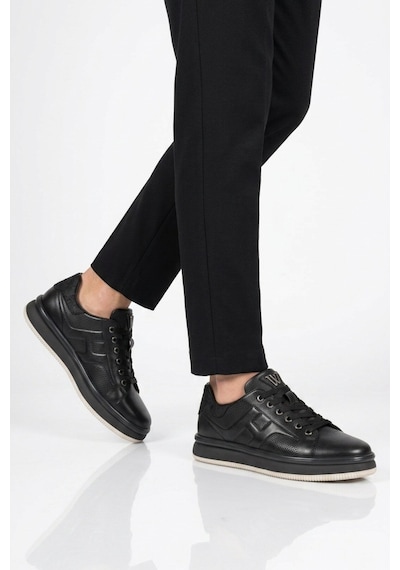 Siyah Hakiki Deri Memory Foam Erkek Sneaker Çok Renkli