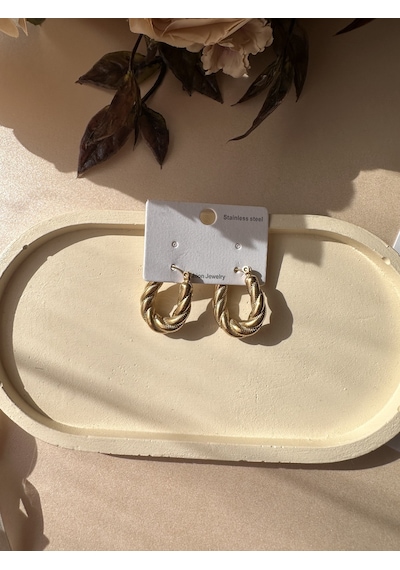 Kadın Çelik Vintage Burgu Detaylı Halka Küpe Çok Renkli
