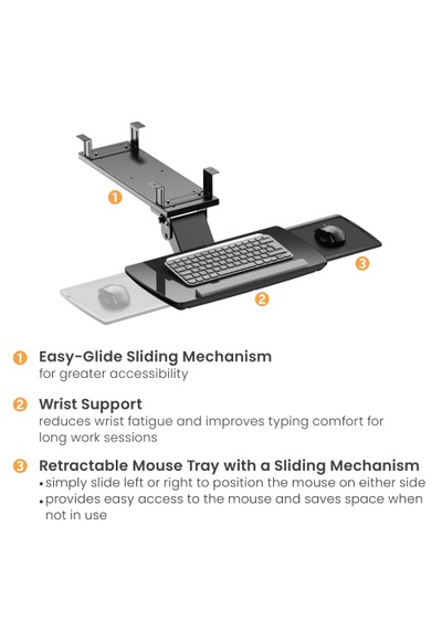 Masa Altı Çekilebilir Ayarlanabilir Ergonomik Klavye Rafı