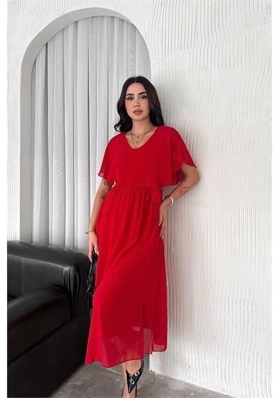 Dipmoda Kadın Kuşaklı Midi Boy Şifon Elbise Dpnbk4116 Kırmızı Dipmoda Kadın Kuşaklı Midi Boy Şifon Elbise Dpnbk4116 Kırmızı