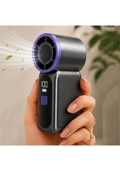 Coverzone 9cmx4cm Ultra Mini En Küçük El Fanı Taşınabilir Şarjlı Dijital Göstergeli Ayarlanabilir Hız Kademeli