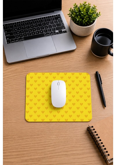 Sarı Renkli Kalpli Desenli Ergonomik Mouse Pad, Kaymaz Yüzey İle Ev Ve Ofis Kullanımı İçin İdeal