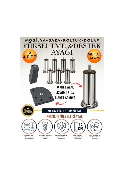 16'lı Set 8 Adet Ayak Ve Aparat 12 Cm M8 Vidalı Metal Krom Ayak Mobilya Ayağı Baza Ayağı Kanepe Ayağı Koltuk Ayağı Yatak Ayağı Yükseltme Ayağı Dolap Ayak Sehpa Sandık Ayakları Değişim Destek Ayağı Gümüş Gümüş 16'lı Set 8 Adet Ayak Ve Aparat 12 Cm M8 Vidalı Metal Krom Ayak Mobilya Ayağı Baza Ayağı Kanepe Ayağı Koltuk Ayağı Yatak Ayağı Yükseltme Ayağı Dolap Ayak Sehpa Sandık Ayakları Değişim Destek Ayağı Gümüş Gümüş