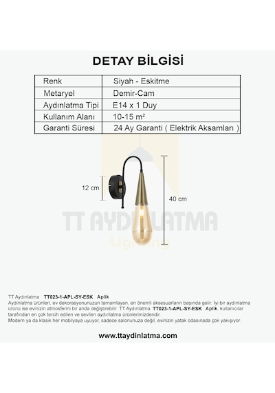 Tt023-1-apl-sy-esk Tt Aydınlatma Damla Modeli Eskitme-siyah Aplik Siyah Eskitme