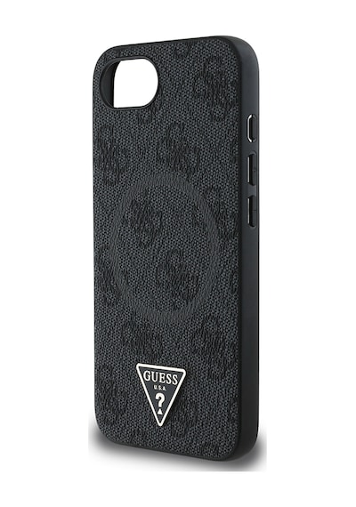 Apple iPhone 16e Uyumlu Kılıf Guess Lisanslı M-safe Şarj Özellikli Pu Üçgen Logo 4g Desenli Kapak Siyah