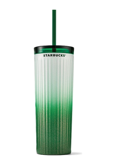 Starbucks Yeşil Beyaz Geçişli Çift Kapaklı Çelik Termos 473ml Yeşil