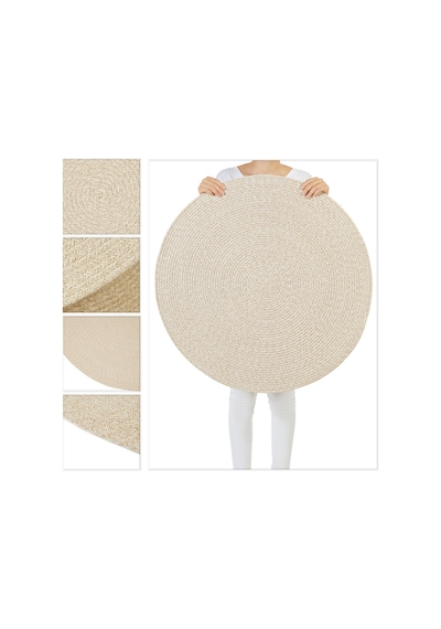 Ocean Home Textile Yıkanabilir Bej Kırçıllı Pamuklu Halı Kilim 80 Cm Çap