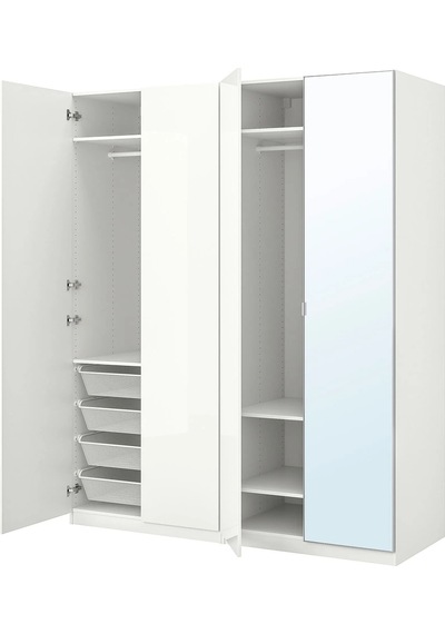 Ikea Beyaz Modern Kapaklı Gardırop Parlak Cila Beyaz-ayna