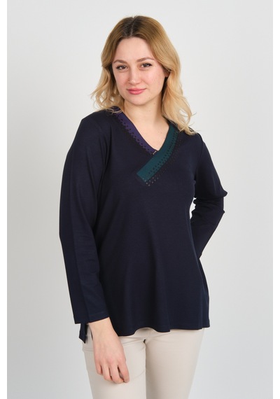 Detay Triko Kadın Yaka Detaylı Yanları Yırtmaçlı Uzun Kol Anne Bluz 5709 Lacivert Lacivert Detay Triko Kadın Yaka Detaylı Yanları Yırtmaçlı Uzun Kol Anne Bluz 5709 Lacivert Lacivert