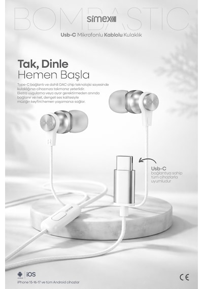 Simex İphone 17-16-15 Serileri Uyumlu Tak Çalıştır - İphone Samsung Redmi Type-c Kablolu Kulaklık Spd-04 Diğer