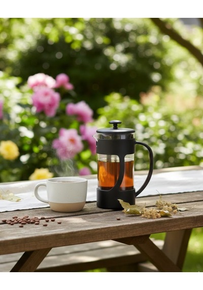 Pratik Demleme 350 Ml Taşınabilir Şık Cam French Press Bitki Çayı & Kahve Siyah