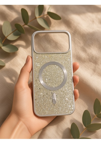 İphone 17/18 Promax Ortak Uyumlu Simli Magsafe Özellikli Kılıf Altın Gümüş