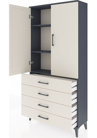 Arges Dolap 3 Raflı 4 Çekmeceli 2 Kapaklı 88x30x182 Antrasit-... Antrasit
