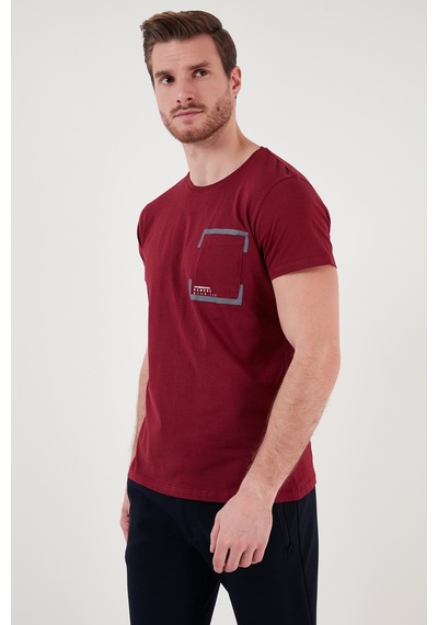 Buratti Bisiklet Yaka Pamuklu Slim Fit Erkek T Shirt 541Rework Bordo