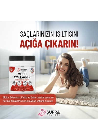 Multi Kolajen + Multi Vitamin Toz Formül 5 Tip Kolajen Ve Vitamin Kompleksi Biotin, Selenyum, Çinko, Hyaluronik Asit