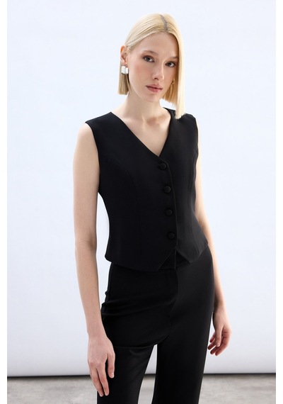 Sateen Klasik Kısa Yelek - Siyah-136835 Siyah