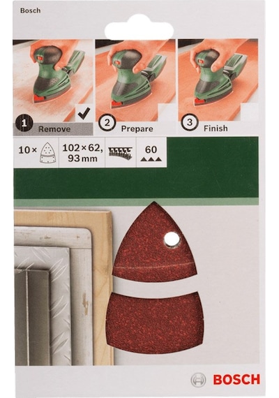 Bosch Multi Zımpara Kağıdı 10'lu 102 x 62/93 mm 60 Kum 11 Delik - 2609256A62