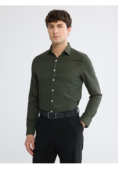 Lcw Busıness Haki Slim Fit Armürlü Erkek Gömlek
