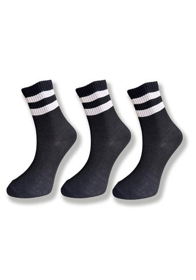 Silk Step 6'lı Paket , Siyah Zemin Üzerine Beyaz Çemberli Günlük Kolej - Tenis Çorabı Asorti̇