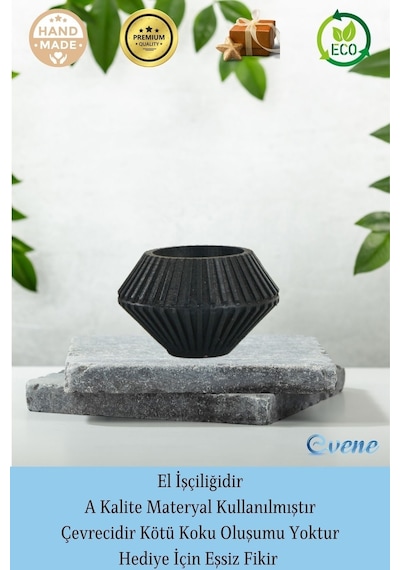 Mumluk Şamdan 3 Adet Tealight Uyumlu Elmas Çizgili Model - Siyah