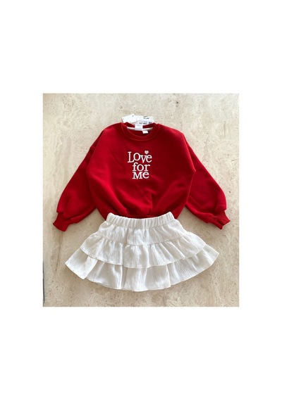 Çağlar Barbosa Sweatshirt Etek Kız Çocuk Takım Kırmızı