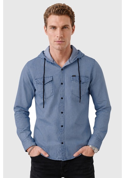 Deep Sea Deepsea Koyu Mavi Kapüşonlu Likralı Kot Gömlek Slim Fit Çıt Çıt Kapamalı Erkek Gömlek 2300396 Deep Sea Deepsea Koyu Mavi Kapüşonlu Likralı Kot Gömlek Slim Fit Çıt Çıt Kapamalı Erkek Gömlek 2300396