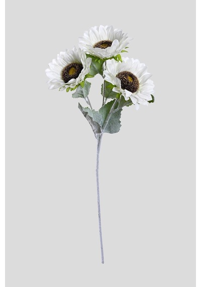 Beyaz Yapay Ay Çiçeği 3 Dallı Lüx İpeksi Dokulu 65 Cm