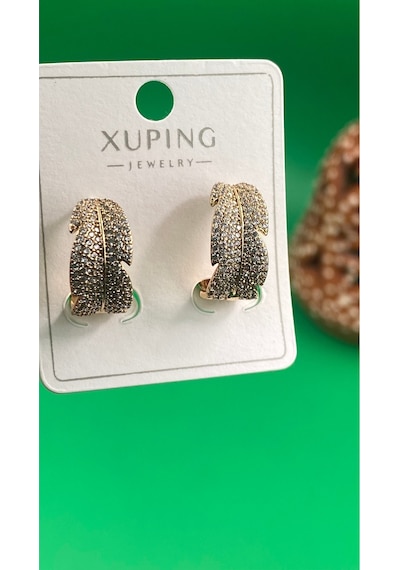 Xuping Rose Gold Yaprak Figürlü Taşlı Halka Küpe Gold
