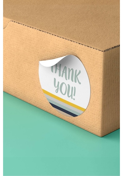 Çizgili Thank You Kargo Paketleme Sticker 3x3cm St2132 Çok Renkli