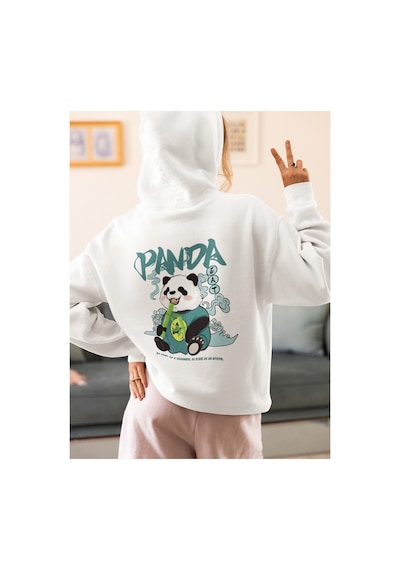 Stil X Sevimli Pandalar Baskılı Kadın Sweatshirt Beyaz-12