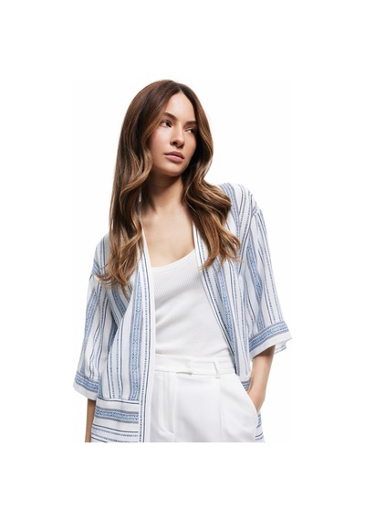Koton 3/4 Geniş Kol Oversize Kimono Ceket Mavi Çizgili 5sak50012pw Mavi Çizgili Mavi