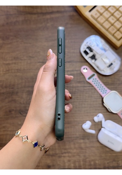Samsung Galaxy A70 Uyumlu Premium Deri Dokulu Darbelere Karşı Dayanıklı Nazal Silikon Kılıf Haki