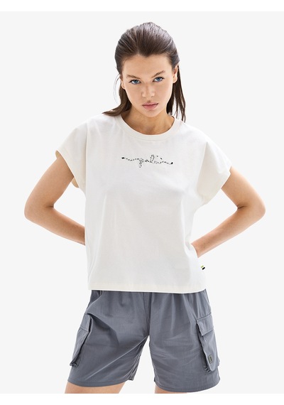Kadın Crop T-shirt 60627 - Krem Krem