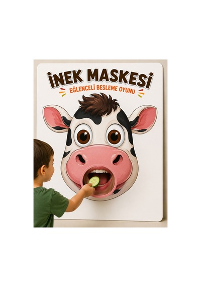 İnek Maskesi Eğlenceli Besleme Oyunu Ahşap Çocuk Ve Ebeveyn Etkileşim Oyunu Hayvan Maskesi Montessori Eğitim