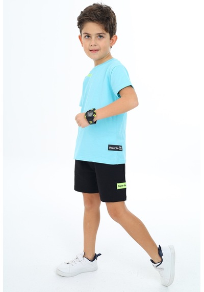 Toontoy Kids Toontoy Erkek Çocuk Baskılı Şortlu Takım Turkuaz