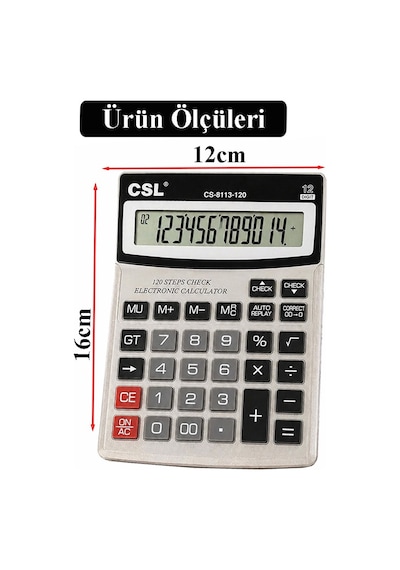 Hesap Makinesi Siyah 12x16 Cm 1 Adet Csl Cs-8113-120 12 Haneli Orta Boy Büro Masaüstü Hesap Makinası