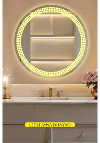 80 Cm Günışığı Banyo Antre Duvar Makyaj Aynası Ledli Ayna Beyaz - Gümüş