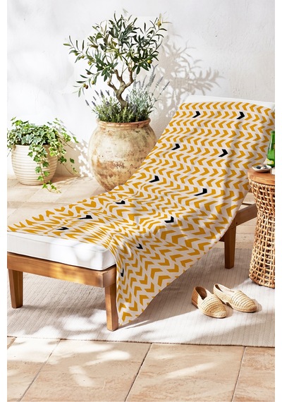 Geometrik Ok Desenli Modern Plaj Havlusu - Sarı Siyah Minimalist Hızlı Kuruyan Mikrofiber Havlu Çok Renkli