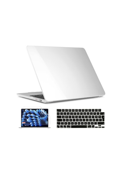 Novstrap Apple Macbook Air 15 İnç A2941 A3114 A3241 Uyumlu Kristal Parlak Kılıf Siyah Klavye Kılıfı Film Şeffaf